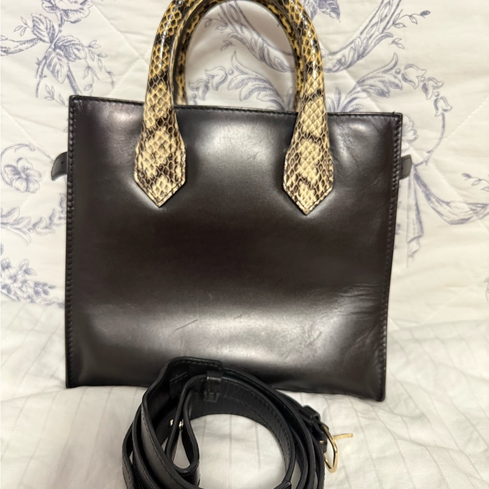 Balenciaga Black Leather Satchel with Snakeskin-Print Handles - Picture 4 of 15